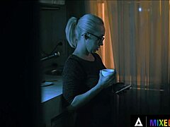 Mixedx features busty beauty Christina Shine pleasing herself in stockings and lingerie