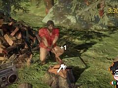 Leñador revela su cuerpo en el bosque para acción anime bareback en Navidad. La ropa se rompe mientras la pasión se construye al aire libre