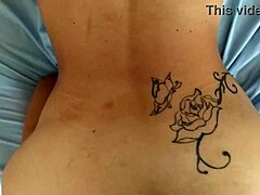 Beautiful milf tattooed ebony gets fucked doggystyle in homemade interracial