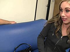 Horny blonde slut Tiffany Flowers gags on load of jizz