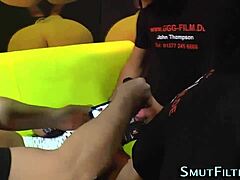 Ebony woman receives facial in bizarre scene.