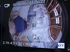 Intriguing visit to vr porn shoot: brunette gives blowjob on set