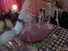 the crazy boss has taboo sex with teen on halloween, swallowing pov.