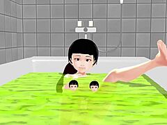 koko a strips completely in the bath