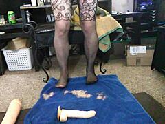 shemale jessica raven rides huge dildo passionately