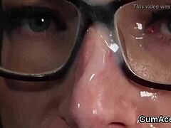 Peculiar centerfold swallows massive facial load