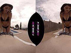 Young neighbor wants to fuck outdoors in pool 😈