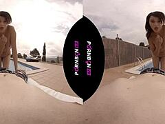 Young neighbor wants to fuck outdoors in pool 😈