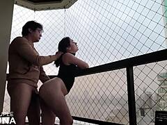 Married Woman Feels Pleasure Sucking Big Dick On Balcony