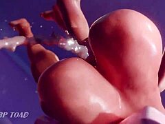 Starfire felfedezi a földi szokásokat mélytorokkal és ondóval a szájában.