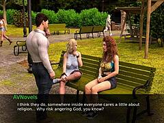 Redhead with big tits and ass walks with two teen amateurs