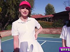 besties take a tennis lesson from a handsome instructor they admire. soon tensions rise as they compete for his attention.