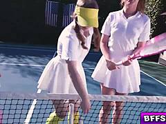 besties take a tennis lesson from a handsome instructor they admire. soon tensions rise as they compete for his attention.