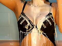 blue intensely swallows big dildo after changing from cock, exhibitionist solo play