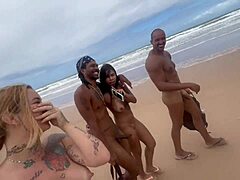 Nude beach party with friends