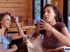 straight chick kisses lesbian gf