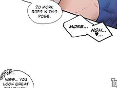 섹서사이즈가 에보니 CFNM 요가 워크아웃 유혹해, 애니 헨타이 스타일로