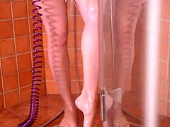 i'm masturbatin in the steamy shower with horny russian redhead courtney blue, usin toys on my feet and legs