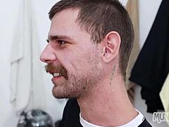 Sucking soccer partner in locker room.