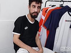 Sucking soccer partner in locker room.