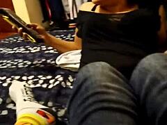 Parte 9: skinny latina prostitute gives footjob then fucks after falling off moto