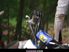 Hey, Ryan Rose and Pheonix Fellington having interracial gay anal sex under the trees.