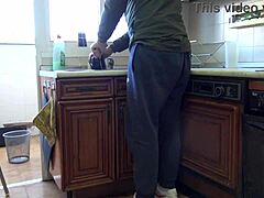 horny bbw bends over for big cock creampie fuck in the kitchen