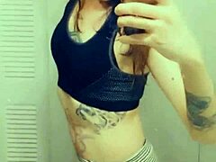 cute transsexual in miniskirt masturbating her small cock