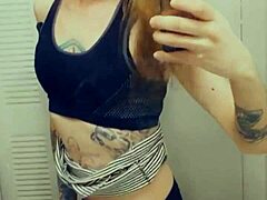 cute transsexual in miniskirt masturbating her small cock