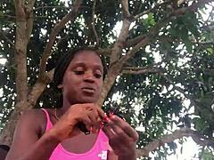 crazybitch enjoys unboxing packages in front of strangers in her sexy outfit