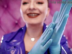 Blue nitrile gloves on teen skin