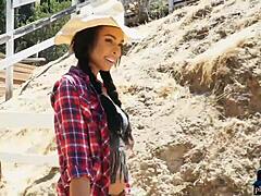Curvy black milf briana ashley strips outdoor on the ranch?