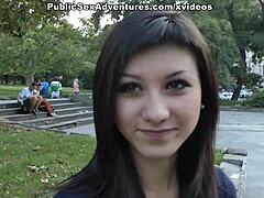 Brunette seduction in public view