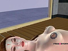 Teen girl masturbates with carrot in 3d anime.