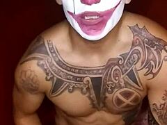Mexican Joker Jacks Off Dick In Halloween Cosplay Costume Solo Gay Masturbation