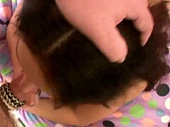 My wife, an unfaithful brunette slut, teases and takes it in her mouth.