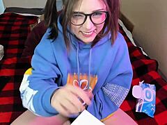 Nerdy glasses girl masturbates online