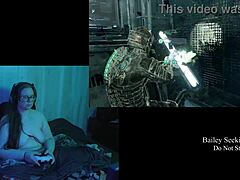 Playing Deadspace naked in part 6 with my big natural tits out