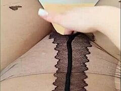 depravedminx reaches orgasm through pantyhose in public