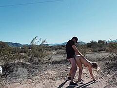 Sex on the side of the road in the desert with a rough amateur couple