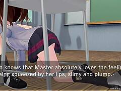 Karin hides under the desk in her school blazer, full of love and mischief.