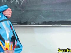 uniformed latina teen masturbates before getting big cock facial