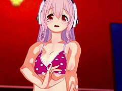 super sonico gets so horny modeling, her hentai side shows!