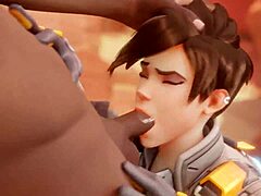 Tracer pays bet with intense blowjob on black cock