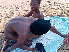 African beauty and hunk's beach affair