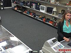 Curvy woman seduces pawn shop clerk