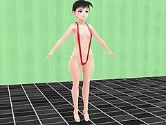 anime girl swam in micro bikini