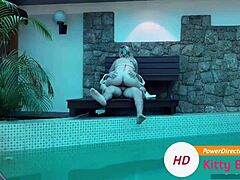 Blonde wife caught fucking boss by the pool