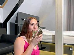 Teen boldly drinks piss in intense anime hentai lover scene