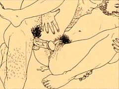 Vintage erotic illustration from antique cartoon anime hentai retro collection